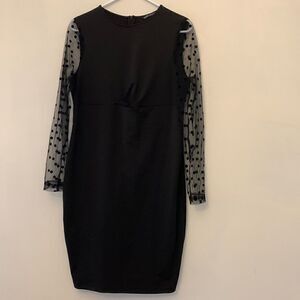 3/$30 Shein black dress with sheer long polka dot sleeves. Size L Length 36”
